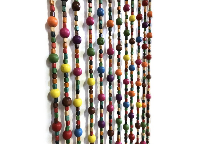 Rideau de porte en perle de bois multicilore 90 x 200 cm - Jardideco
