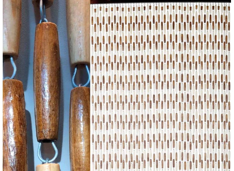 Rideau de perles olives en bois vernies Castellane brun/beige 90 x 220 cm