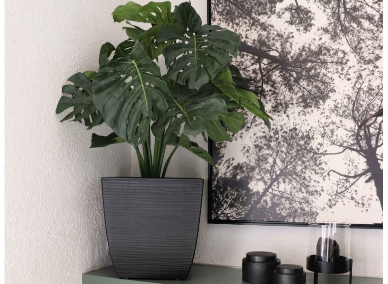 MELTOM Pot de Fleurs avec Insert Amovible - Slim Haut - Carré - Effet 3D - Couleur: Noir - XXL: 39 x 75 cm